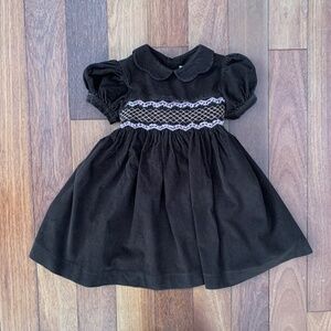 Mom & Me Toddler Girls Brown Pink Smocked Corduroy Peter Pan Dress 3T